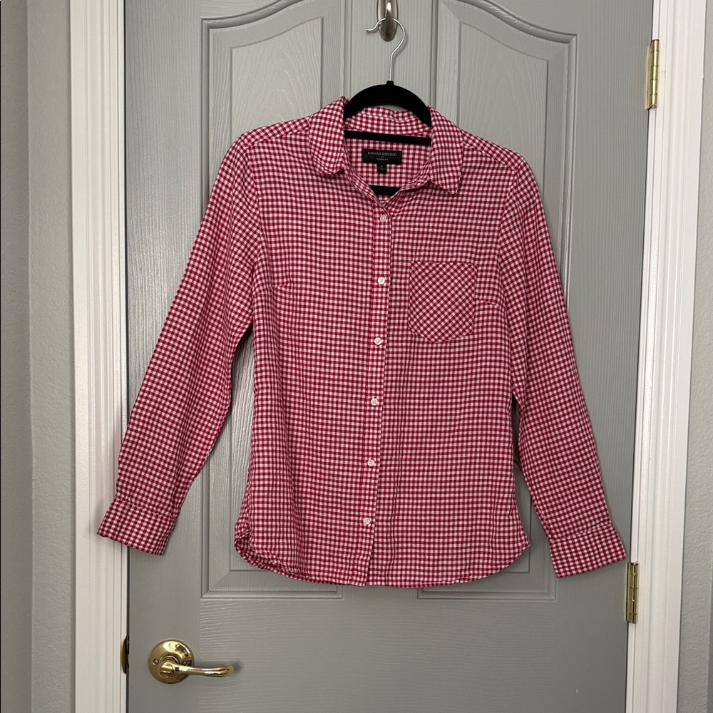 Banana Republic Red and White Gingham Button-Down Shirt